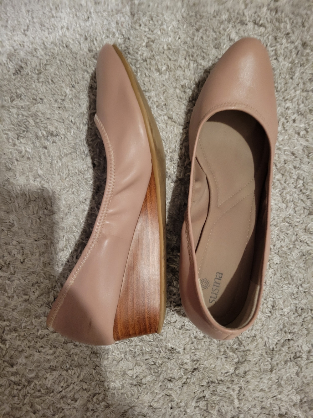Women’s Leather Nude Wedge Flats - Comfortable Everyday Shoe